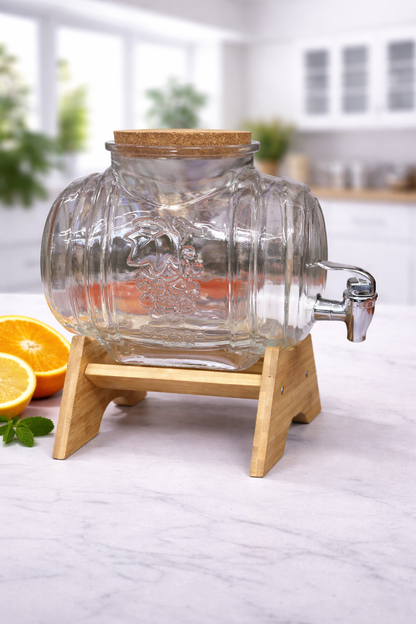 Premium 3.5L Glass Bubble Juice Kettle with Wooden Stand & Tap – Beverage Dispenser for Juice, Water, Mocktails & Parties