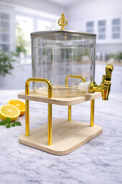 Luxury Glass Beverage Dispenser with Golden Tap & Wooden Stand – Elegant Drink Dispenser for Juice, Water, Mocktails & Parties (3.5L)