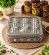 Premium Stainless Steel Handmade Etched Masala Box with Glass Lid | 9 Steel Containers & Brass Spoon | Traditional Spice Storage Box | Large Kitchen Masala Dabba