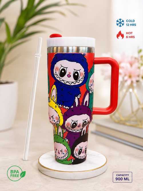 1200ml Labubu Limited Edition Stainless Steel Insulated Tumbler with Handle, Lid & Reusable Straw | Double Wall Vacuum Travel Mug | Hot & Cold Coffee Cup | BPA Free