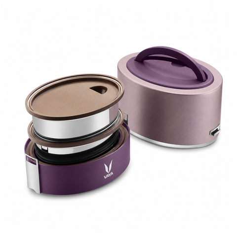 VAYA TYFFYN Lunch Box for Kids for School, Polished Stainless Steel Tiffin Box Without BagMat, 600ml Insulated Tiffin Box for Office for Men with 2 Containers, Hot Lunch Box for Boys, Purple