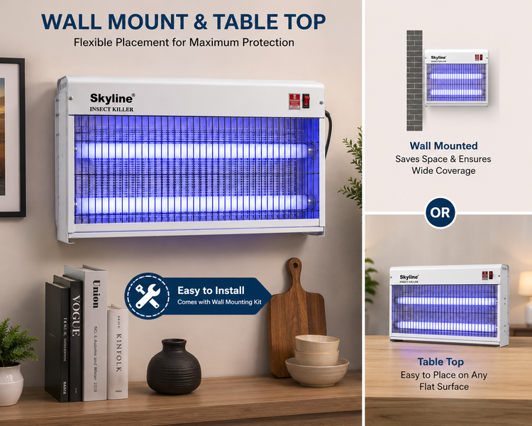 Skyline 40W VTL-8002 Electric Insect Killer Machine | 2 x 20W UV Tubes | 2ft Mosquito & Fly Killer Bug Zapper | High Voltage Indoor Insect Trap | Chemical-Free | Ideal for Home, Office, Restaurant | 1 Year Warranty