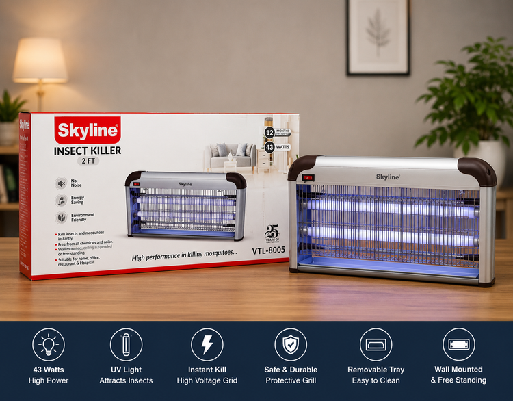 Skyline 43W Electric Insect Killer Machine | 2ft UV Mosquito & Fly Killer Bug Zapper | High Voltage Indoor Insect Trap | Chemical-Free Pest Control | Wall Mount & Hanging Design | Ideal for Home, Office, Restaurant | 1 Year Warranty