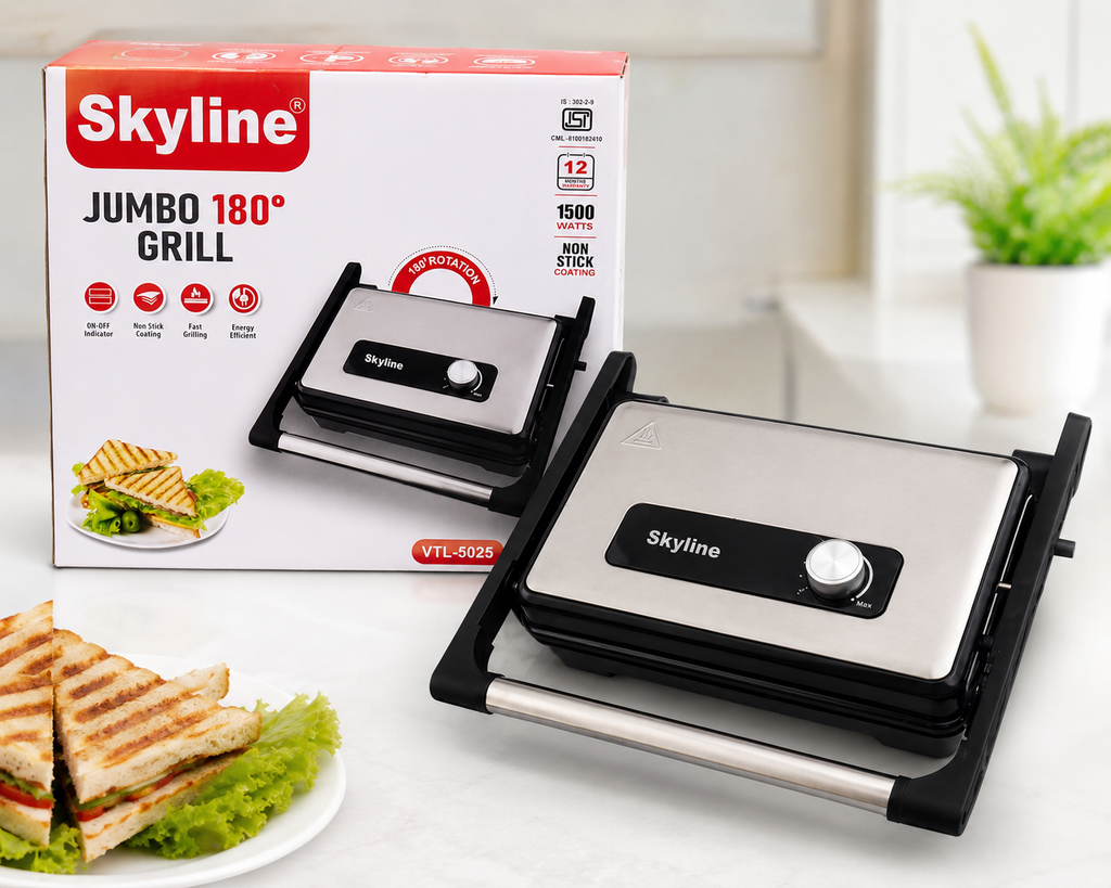 Skyline Jumbo Grill VTL-5025 1500W, Non-Stick, 180° Rotating, Large Cooking Surface