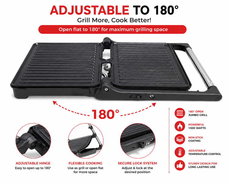 Skyline Jumbo Grill VTL-5025 1500W, Non-Stick, 180° Rotating, Large Cooking Surface