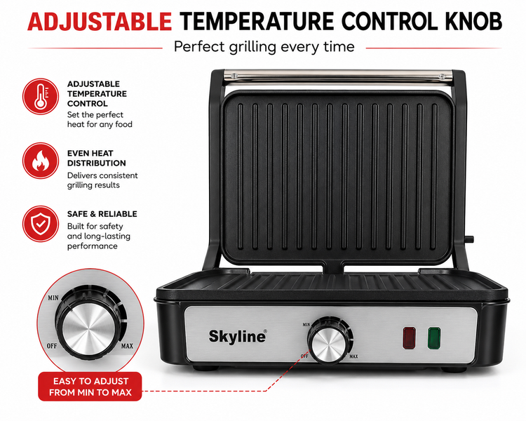 Skyline 2000W Super Jumbo 180° Grill VTL-111SS - Perfect for Family-Sized Grilling!