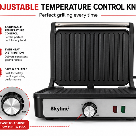 Skyline 2000W Super Jumbo 180° Grill VTL-111SS - Perfect for Family-Sized Grilling!
