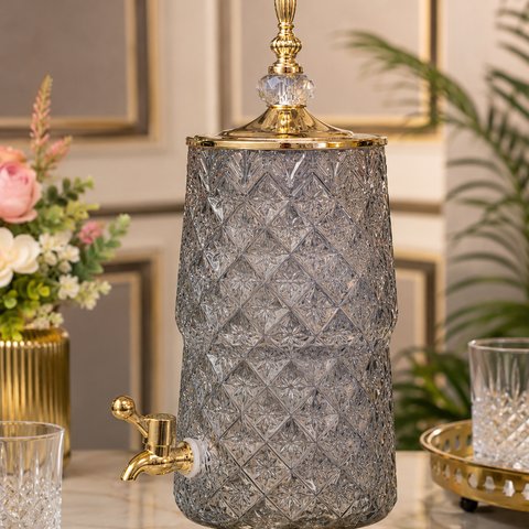 Luxury 3.5 Ltr Ribbed Glass Beverage Dispenser with Gold Finish Tap & Lid | Premium Cocktail, Juice & Water Server for Home, Parties & Events (Copy)