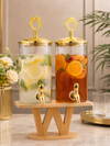 Luxury Double Glass Beverage Dispenser 5 Litres (2 x 2.5L) with Gold Finish Taps & Wooden Stand | Premium Juice, Cocktail, Mocktail & Infused Water Server
