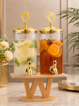 Luxury Double Glass Beverage Dispenser 5 Litres (2 x 2.5L) with Gold Finish Taps & Wooden Stand | Premium Juice, Cocktail, Mocktail & Infused Water Server