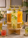 Luxury 3-Jar Rotating Beverage Dispenser 5.5 Litres with Gold Deer Lid Handles & Wooden Rotating Stand | Juice, Mocktail, Beer & Cocktail Server for Parties