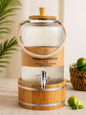 5 Litre Glass Beverage Dispenser with Bamboo Lid & Wooden Stand | Premium Ribbed Glass Water Dispenser Jar with Tap for Detox Water, Juice, Lemonade & Party Serving