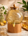 4 Litre Gold Tinted Glass Beverage Dispenser with Wooden Stand & Lid | Premium Juice, Water & Cold Drink Server for Home, Parties & Events