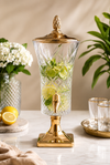 4 Litre Crystal Cut Glass Beverage Dispenser with Gold Finish Stand & Tap | Luxury Water, Juice & Mocktail Server for Home, Parties & Events