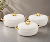 Bonjour President Premium Stainless Steel Casserole Set of 3 with Magnetic Lid (1500ml, 2000ml & 2500ml) | Double Wall Insulated Hot Pot | Elegant White & Gold Finish