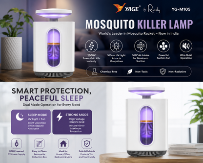 YAGE YG-M105 Mosquito Killer Lamp with UV Light & 2300V Power Grid | USB Powered Indoor Mosquito Trap | Chemical-Free, Ultra-Quiet Mosquito & Insect Killer