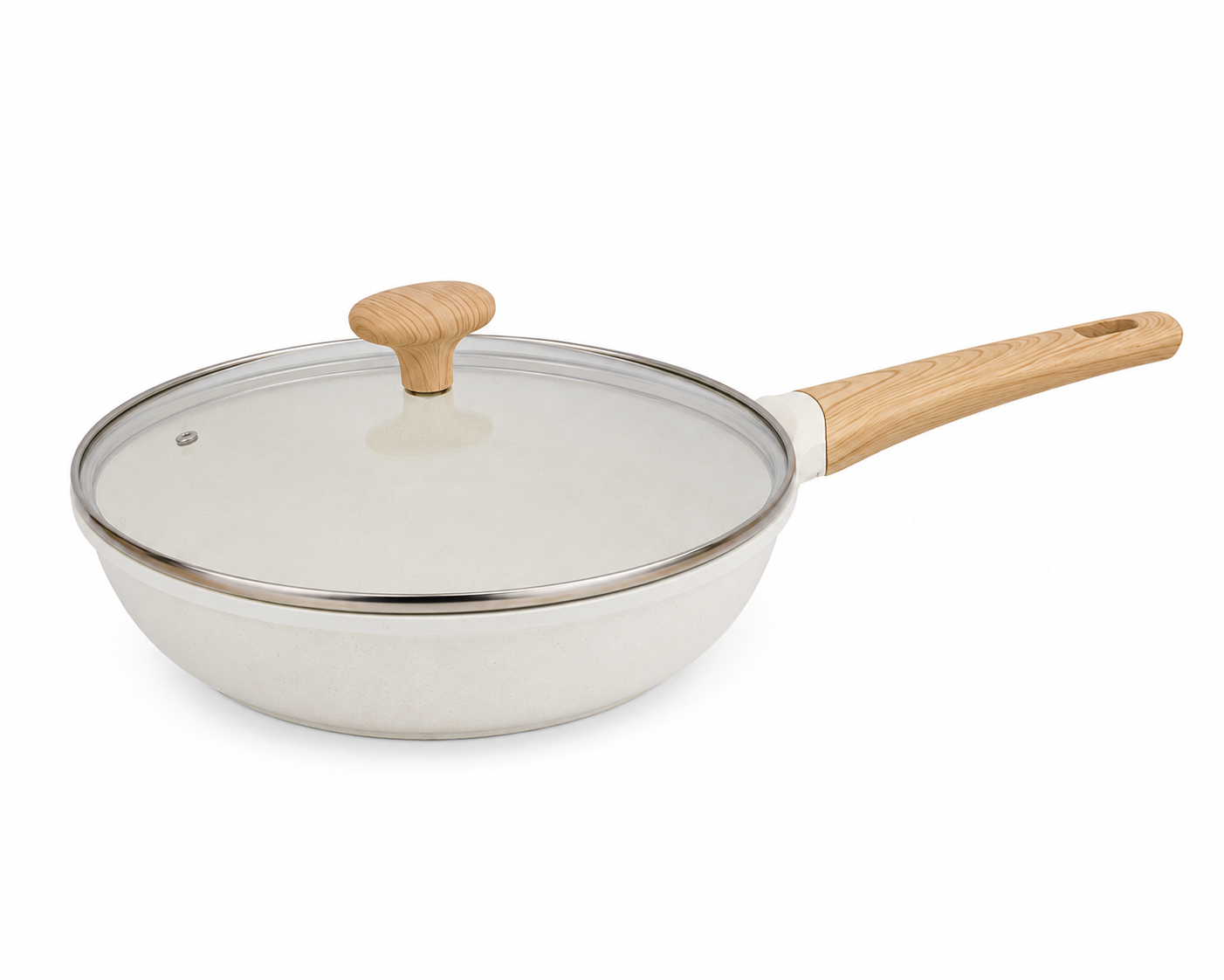 KROSLO Sierra Collection 22cm Fry Pan with Glass Lid (1.6 Litres) | Non-Stick Deep Frying Pan with Wooden Finish Handle | Induction & Gas Compatible Cookware