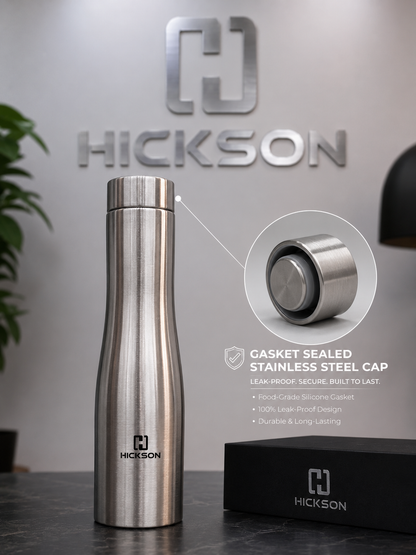 Hickson 1000ml Stainless Steel Vacuum Insulated Water Bottle with Gasket-Sealed Leakproof Cap | Double Wall Steel Flask for Hot & Cold Beverages