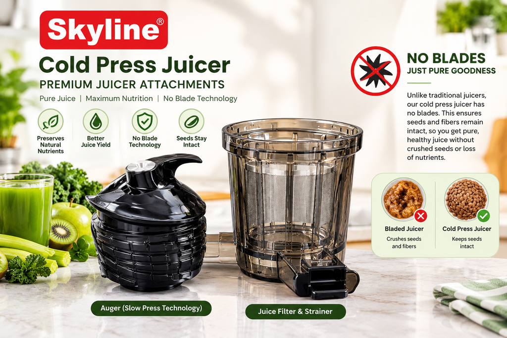 Skyline VTL-7766 Slow Juicer 130W | Cold Press Juicer with 55 RPM Slow Squeezing Technology, Dual-Stage Extraction, Reverse Function & Easy Cleaning | 1 Year Warranty