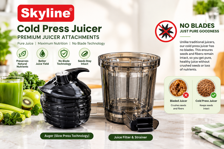 Skyline VTL-7766 Slow Juicer 130W | Cold Press Juicer with 55 RPM Slow Squeezing Technology, Dual-Stage Extraction, Reverse Function & Easy Cleaning | 1 Year Warranty