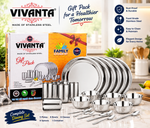 Vivanta 16-Piece Stainless Steel Dinner Set | Complete Family Dining Set with Plates, Bowls, Glasses & Spoons | Elegant Tableware Set for Home, Kitchen & Gifting