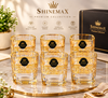 SHINEMAX Premium 390ml Whisky Glass Set of 6 | Elegant Gold Printed Whiskey & Juice Glasses | Luxury Drinking Glasses for Home, Bar & Gifting
