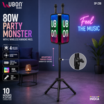 UBON Black SP-230 80W Party Monster Bluetooth Speaker with Adjustable Tripod Stand & 2 Wireless Karaoke Microphones | 4 High Bass Speakers | RGB Lights | 7200mAh Battery | Bluetooth v5.4