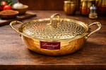 Devidayal Premium Brass Kadhai with Lid 28cm (4.8Ltrs)- Traditional Hammered Design, Durable & Elegant Cookware