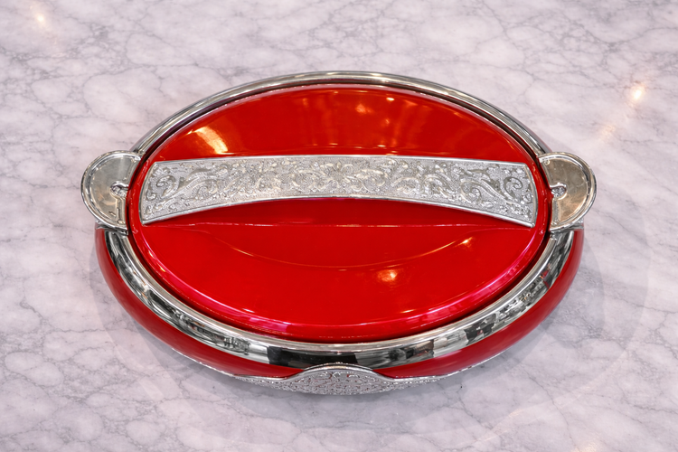 Bonjour Grandeur Elegant Designer Casserole 3500ml – Red & Silver Premium Insulated Hotpot | Stylish Stainless Steel Serveware for Kitchen & Dining