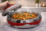 Bonjour Grandeur Elegant Designer Casserole 3500ml – Red & Silver Premium Insulated Hotpot | Stylish Stainless Steel Serveware for Kitchen & Dining