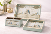 Luxury 4-Piece Wooden Leather Tray Set | Includes Cutlery Holder, Tissue Holder & 2 Trays | Enamel Coated Waterproof Peacock Design