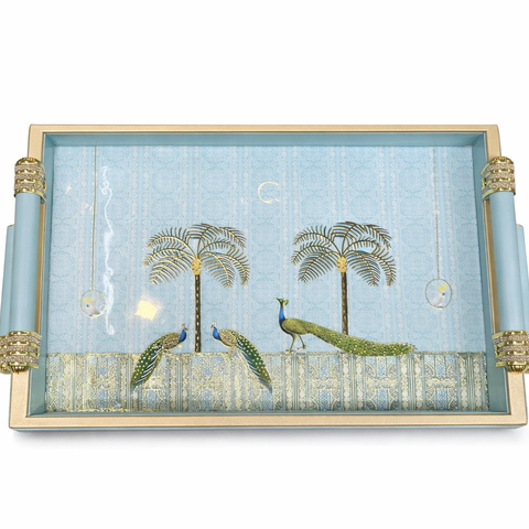 Luxury 4-Piece Wooden Leather Tray Set | Includes Cutlery Holder, Tissue Holder & 2 Trays | Enamel Coated Waterproof