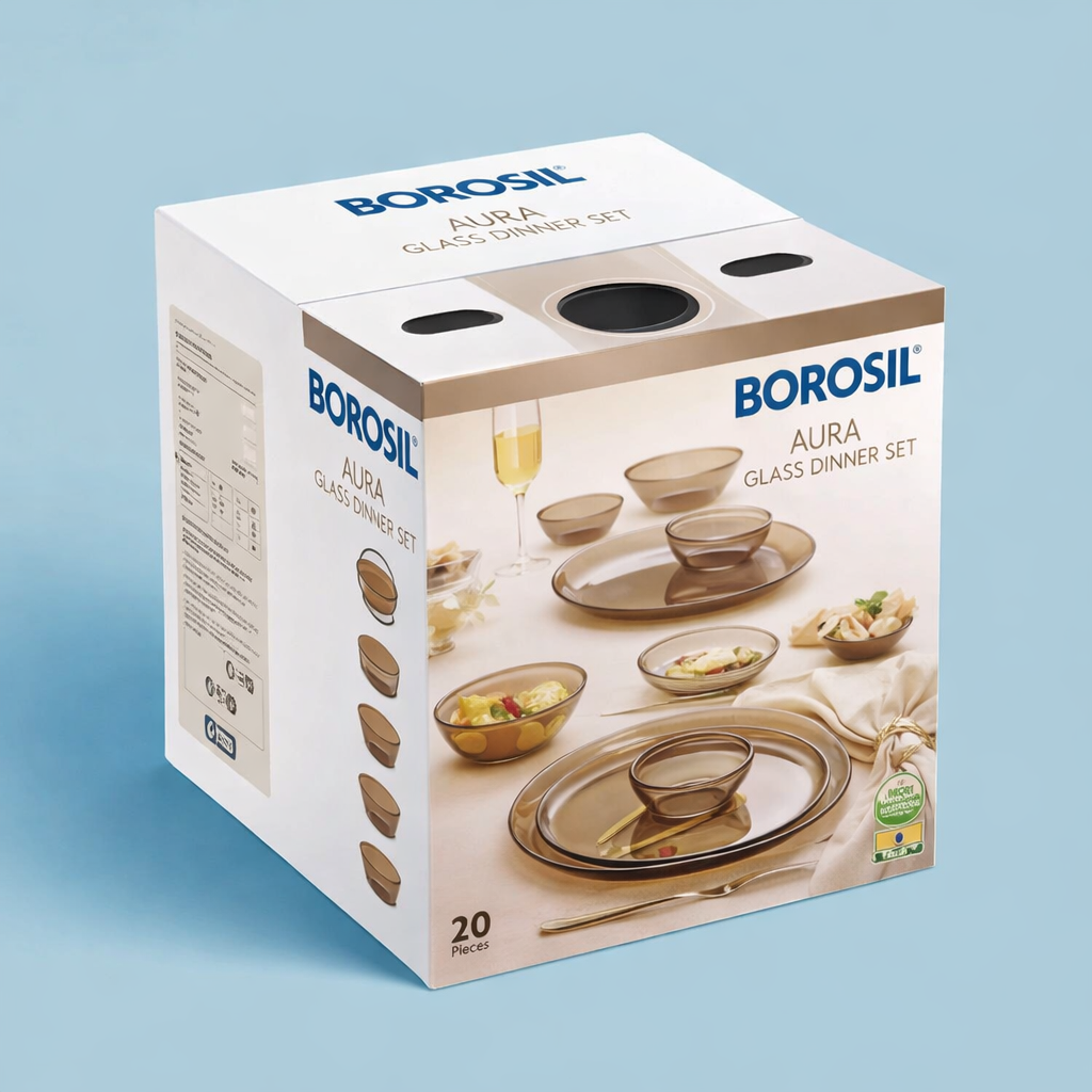 Borosil 27pc Aura India’s First Coloured Handcrafted Dinner Set | Made in India Borosilicate Glass Tableware | Microwave, Dishwasher & Oven Safe | Crockery for Gifting & Dining (Brown)