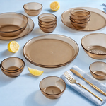 Borosil 27pc Aura India’s First Coloured Handcrafted Dinner Set | Made in India Borosilicate Glass Tableware | Microwave, Dishwasher & Oven Safe | Crockery for Gifting & Dining (Brown)