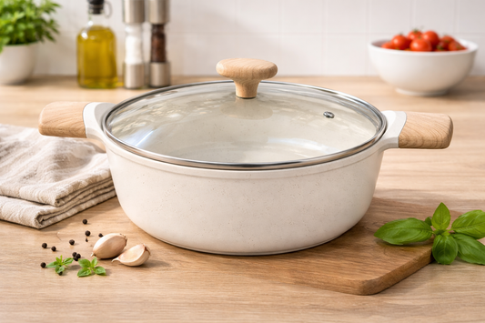 KROSLO Cookware Sierra Nonstick Saute Pot Cook & Serve Pot with Tempered Glass Lid Induction Bottom Non-Stick Coated Cookware Set (Aluminium, 1 - Piece)- 28cm(4.5Ltr)