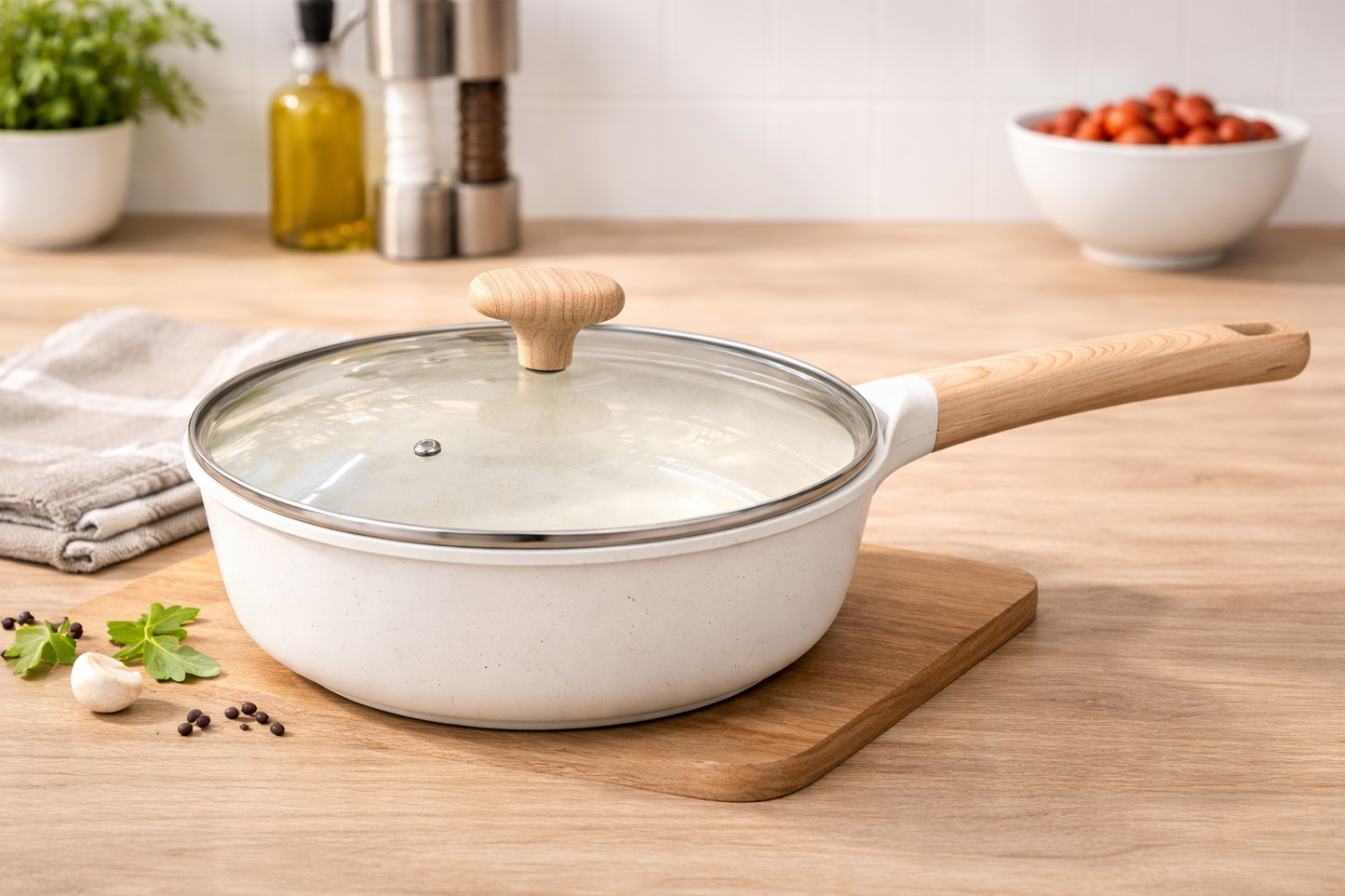 Kroslo Sierra 26cm Ceramic Deep Fry Pan with Glass Lid | Non-Stick Ceramic Coating | Induction Friendly
