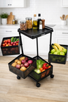 4 Tier Square Metal Vegetable Trolley with Wheels | Multipurpose Kitchen Storage Cart | Heavy-Duty Mesh Basket Organizer (Powder Coated)