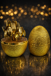 Egg Shape Golden PVD Coated Cutlery Set – 24 Pcs Luxury Stainless Steel Flatware with Decorative Storage Holder (Spoons, Forks & Butter Knives)