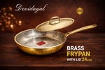Devidayal Brass Frypan with Lid (24cm)- 1.8 Litres | Pure Brass Kadhai | Hammered Finish | Healthy Traditional Cookware