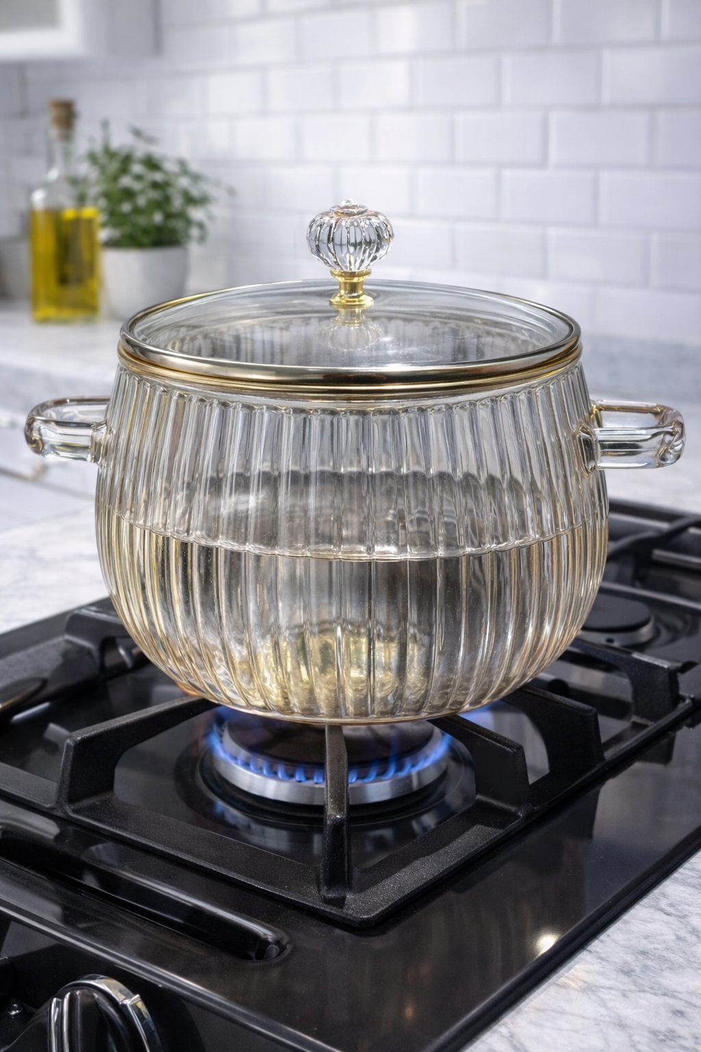 Premium 2.5L Heat-Resistant Pumpkin-Shaped Glass Cooking Pot with Lid – Double Handle Transparent Glass Pot for Gas Stove, Induction & Microwave