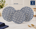 10.5 Inch Ceramic Dinner Plate Set of 3 | Blue Floral Printed Serving Plates | Premium Glazed Ceramic | Microwave & Dishwasher Safe | Elegant Dinnerware for Daily Use & Special Occasions