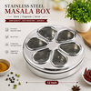 12 Inch Heavy 304 Grade Stainless Steel Round Masala Box | 7 Spice Containers | Food Grade Spice Storage Organizer | Premium Kitchen Masala Dabba | Rust Resistant