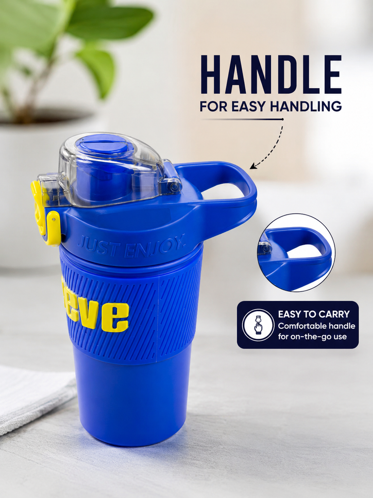 480ml Insulated Stainless Steel Gym Shaker Bottle | 304 Grade Double Wall Vacuum Protein Shaker | Leakproof BPA-Free Sports Water Bottle with Easy Carry Handle & Push Button Lid | Hot & Cold Flask-Blue