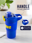 480ml Insulated Stainless Steel Gym Shaker Bottle | 304 Grade Double Wall Vacuum Protein Shaker | Leakproof BPA-Free Sports Water Bottle with Easy Carry Handle & Push Button Lid | Hot & Cold Flask-Blue