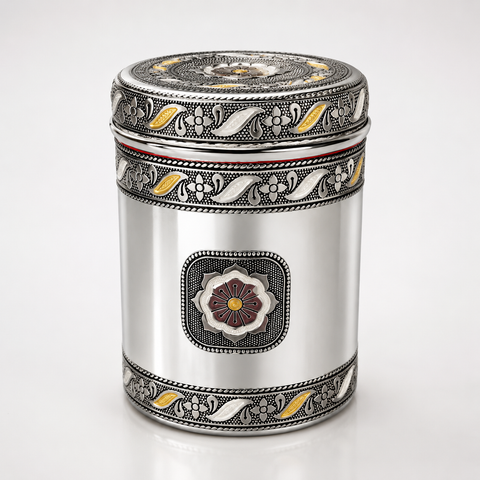 Salem 2.5 Litre 304 Grade Stainless Steel Storage Jar with Airtight Lid | Handmade Etching Work | Premium Spice, Daal & Dry Fruit Container | Food Grade Kitchen Storage Canister