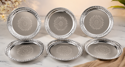Devidayal 57-Piece Stainless Steel Luxury Dinner Set with Water Jug, Double Wall Donga, Plates, Bowls, Glasses & Spoons | Premium Family Dining Set for 6