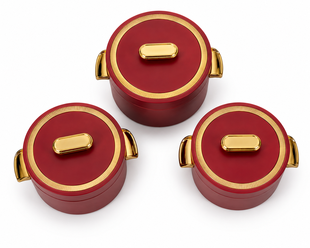 HOME ONE INSIGNIA Invitation Series Casserole Set of 3 (1000ml, 1500ml, 2000ml) | Premium Insulated Hot Food Casserole Set | Stainless Steel Inner Bowl | Air Tight Food Warmer Serving Casserole Set – Sapphire Red
