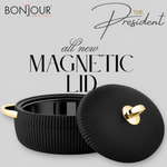 Bonjour President Premium Stainless Steel Casserole Set of 3 with Magnetic Lid (1500ml, 2000ml & 2500ml) | Double Wall Insulated Hot Pot | Elegant Black & Gold Finish