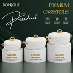 Bonjour President Premium Stainless Steel Casserole Set of 3 with Magnetic Lid (1500ml, 2000ml & 2500ml) | Double Wall Insulated Hot Pot | Elegant White & Gold Finish