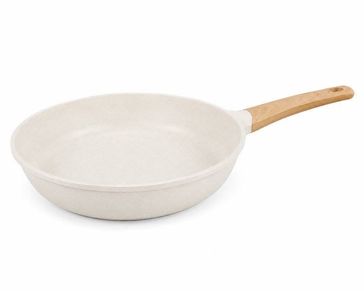 KROSLO Sierra Collection 24cm Fry Pan (1.9 Litres) | Non-Stick Deep Frying Pan with Wooden Finish Handle | Induction & Gas Stove Compatible
